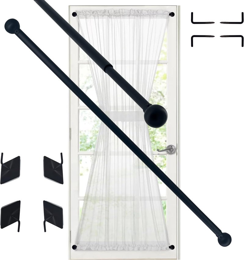 ARNORX Premium Curtain Rod for French Doors, Kitchen Curtain & Small Window, 3/8 Inch Diameter, Adjustable 16-28", 2 Pack, Black - Image 1